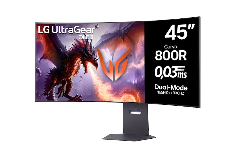 Vista frontal de Monitor LG UltraGear OLED 5K2K de 45" con Dual-Mode y 330Hz 45GX950A-B